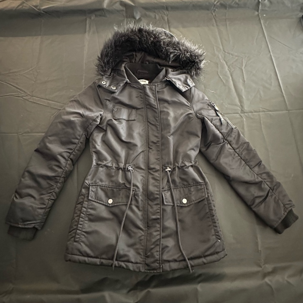Garage Clothing Black Fur-Trimmed Hooded Winter Coat in size X-Small